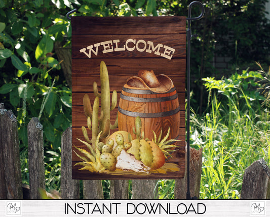 Western Garden Flag for Sublimation Design, Southwest Cactus Yard / Patio Flag, Digital Download