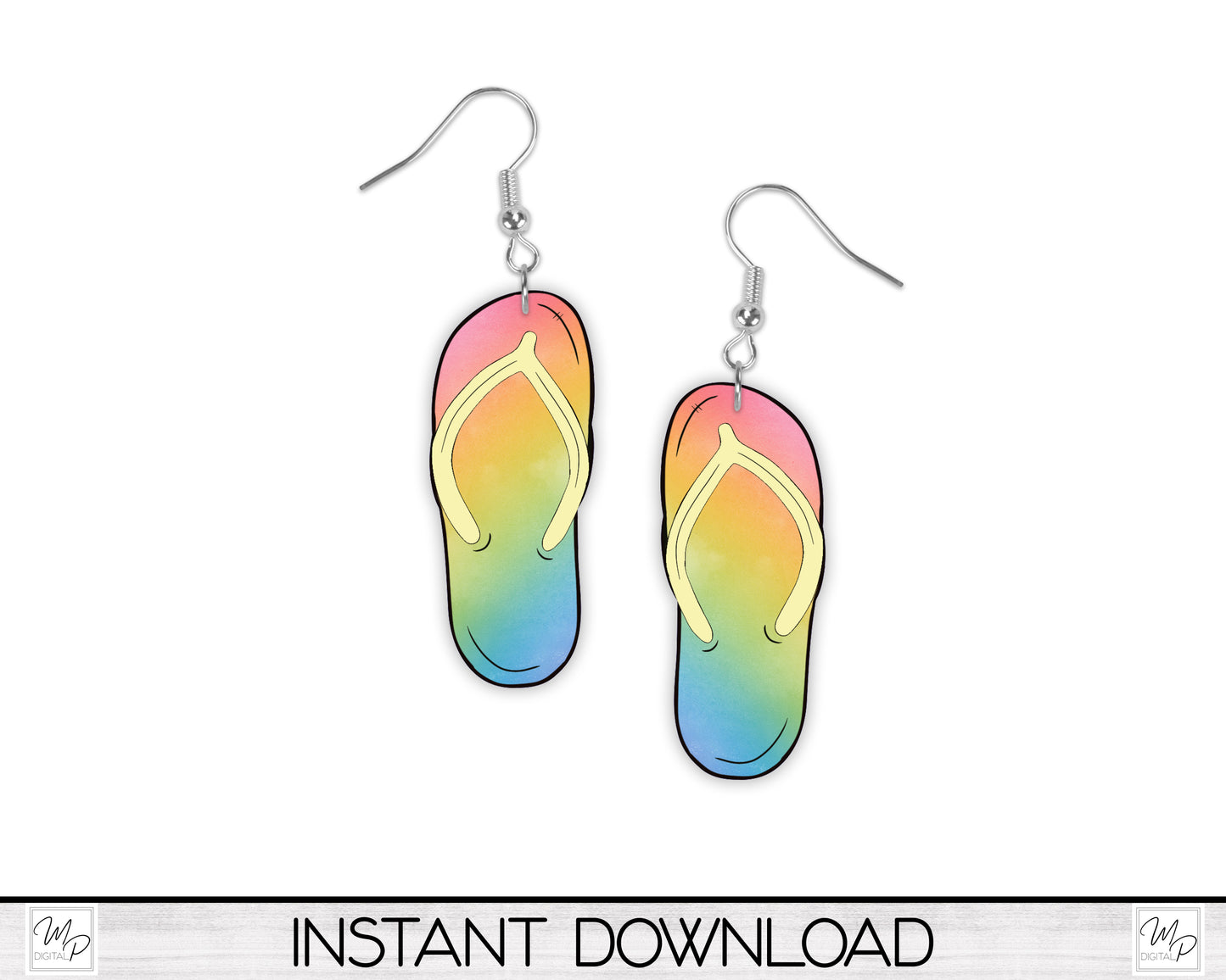 Spring Rainbow Flip Flop PNG Design for Sublimation, Earrings, Keychain, Signs, Digital Download