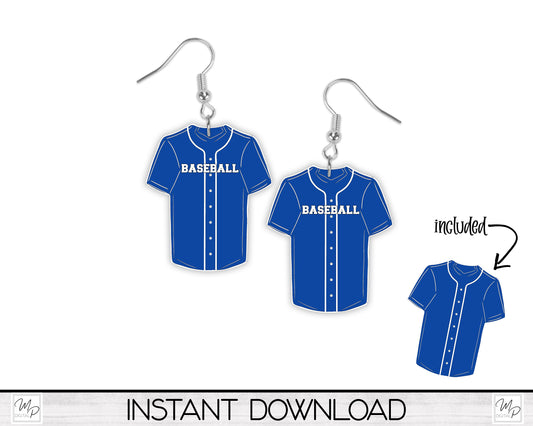Blue Baseball Shirt PNG Design for Sublimation, Earrings, Keychain, Signs, Digital Download