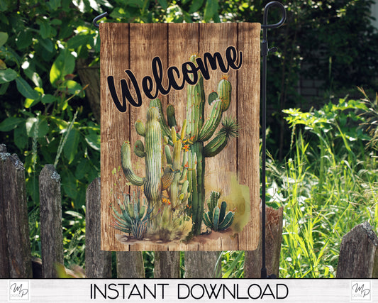 Cactus Welcome Garden Flag Design for Sublimation, Yard / Patio Flag, Digital Download