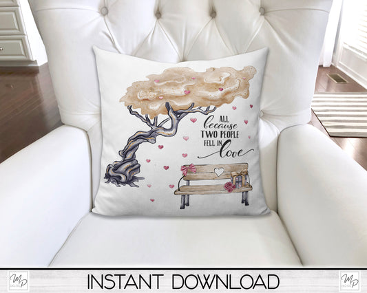 Valentine's Day Couple Square Pillow Cover PNG Sublimation Design, Digital Download