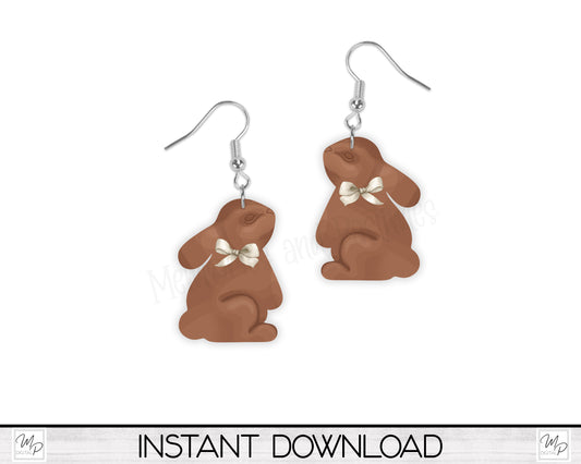 Chocolate Easter Bunny Earring PNG Design for Sublimation, Digital Download