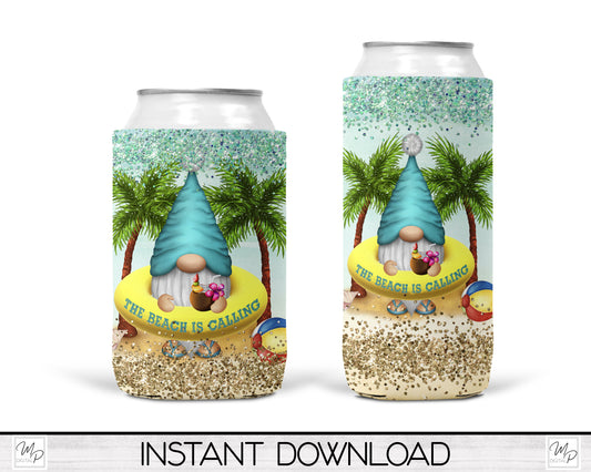 Summer Beach Gnome Can Cooler PNG Sublimation Design