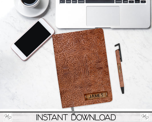 Faux Leather Journal and Pen Set PNG Sublimation Design, Digital Download