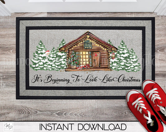 Christmas Cabin Door Mat Design for Sublimation