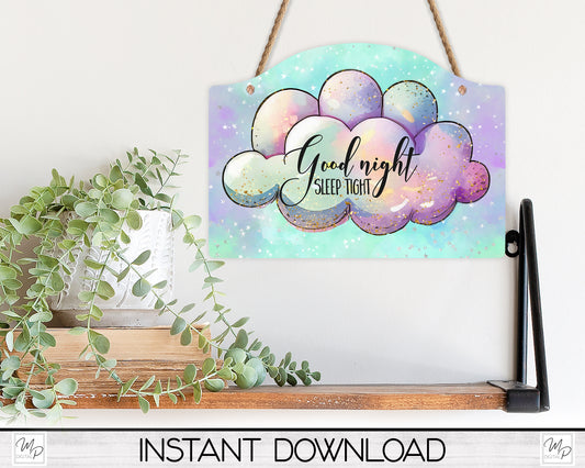 Good Night Cloud Round Top Sign PNG Design for Sublimation, Digital Download