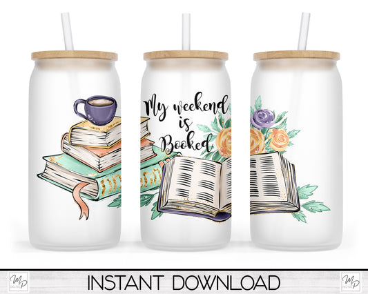 Books Glass Can Sublimation Wrap, PNG Digital Download
