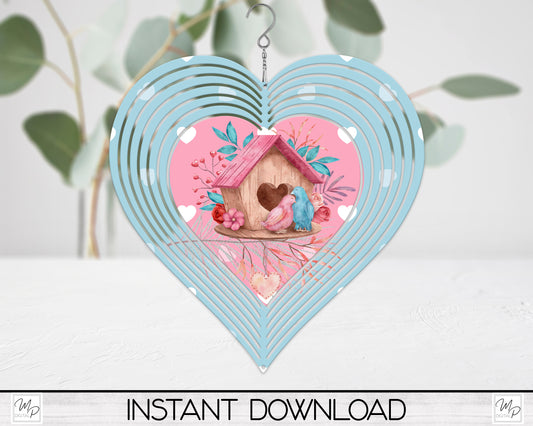 Valentine's Day Birdhouse Heart Wind Spinner PNG Design for Sublimation, Garden Spinner Design, Digital Download