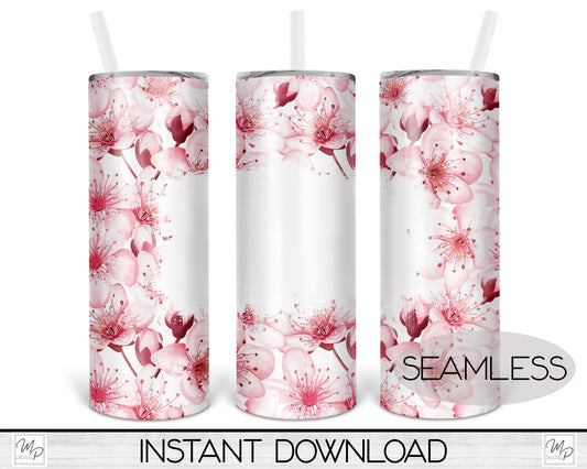 Cherry Blossom 20oz Skinny Tumbler PNG Sublimation Design, Digital Download