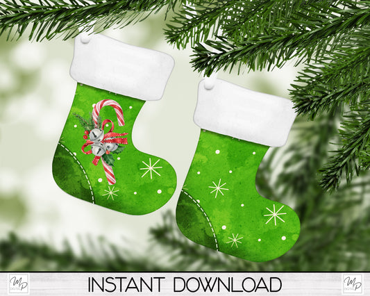 Stocking Christmas Tree Ornament PNG for Sublimation, Ornament Design, Digital Download