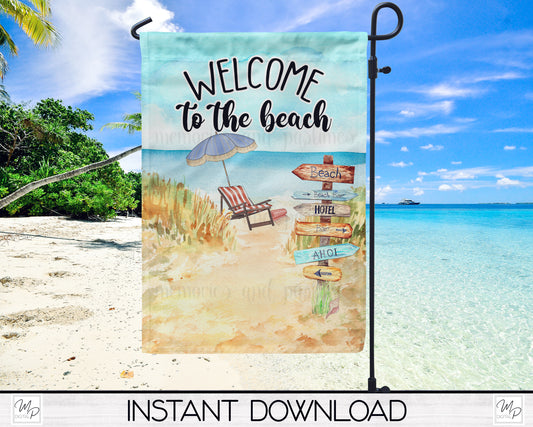 Welcome To The Beach Garden Flag PNG for Sublimation Design, Digital Download