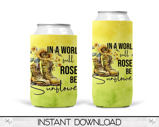 Sunflower Neoprene Can Cooler PNG Sublimation Design, Digital Download
