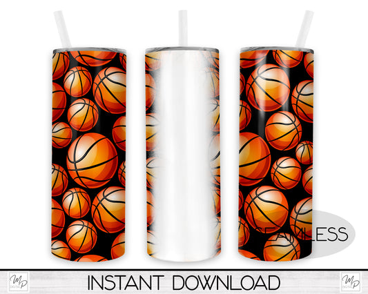 Basketball 20oz Skinny Tumbler PNG Sublimation Design, Sports Tumbler Digital Download