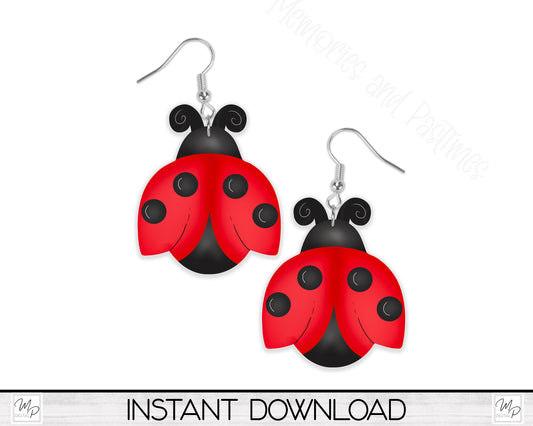 Ladybug Earrings Sublimation PNG Design, Lady Bug Wall Hanging Sign Digital Download for Sublimation
