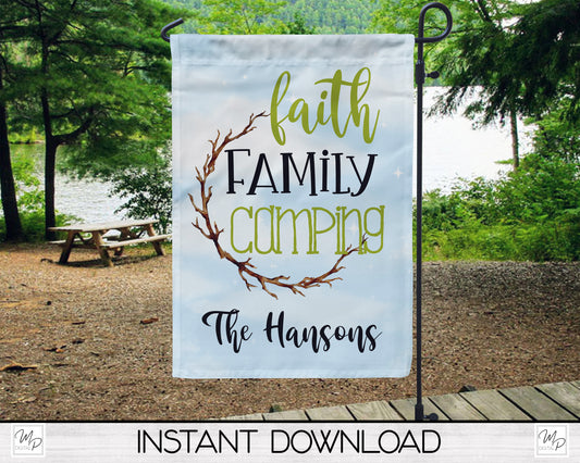 Camping Campsite Flag PNG for Sublimation Design, Digital Download, Faith Family Camping