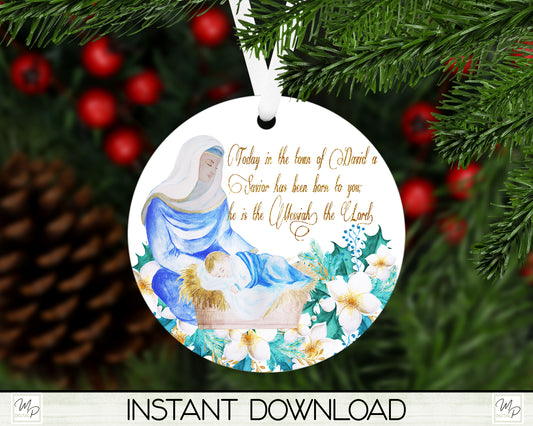 Christian Christmas Ornament PNG for Sublimation, Round Tree Ornament Design, Digital Download