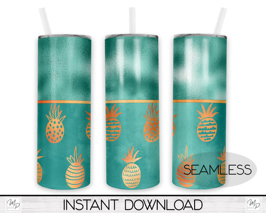 Split Pineapple Tropical 20oz Skinny Tumbler PNG Sublimation Design, Tumbler Digital Download