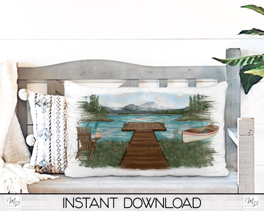 Lake House Lumbar Pillow Cover PNG Sublimation Design, Camping Pillow, Digital Download