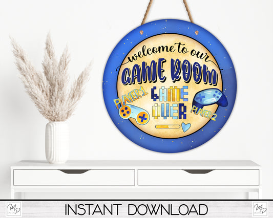 Game Room PNG Design for Sublimation of Round Signs, Digital Download