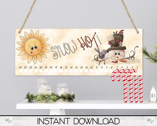 Christmas Melted Snowman Candy Cane Countdown Sign PNG Sublimation Digital Download, Candy Cane Holder Advent Calendar