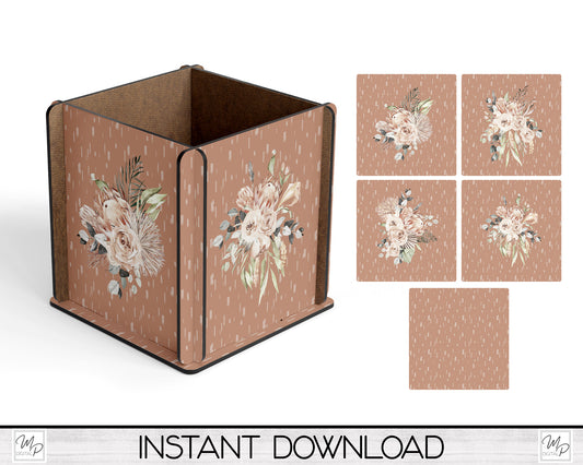 Boho Floral Box PNG Sublimation Design, Centerpiece MDF Box Design Digital Download
