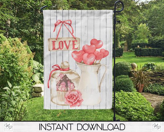 Valentine's Day Garden Flag PNG for Sublimation Design, Digital Download