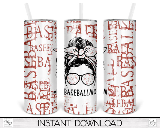 Baseball Mom 20oz Skinny Tumbler PNG Sublimation Design, Tumbler Digital Download