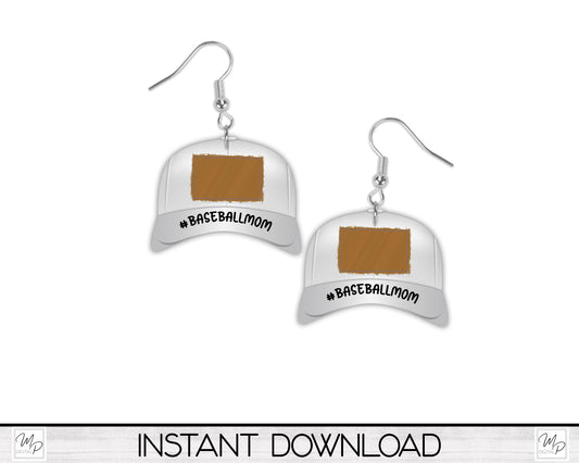 Baseball Cap / Baseball Mom Earrings Sublimation PNG Design, Digital Download for Sublimation
