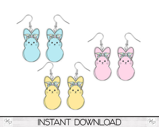 Pastel Easter Bunny Peeps PNG Designs for Sublimation of Earrings, Bundle, Digital Download