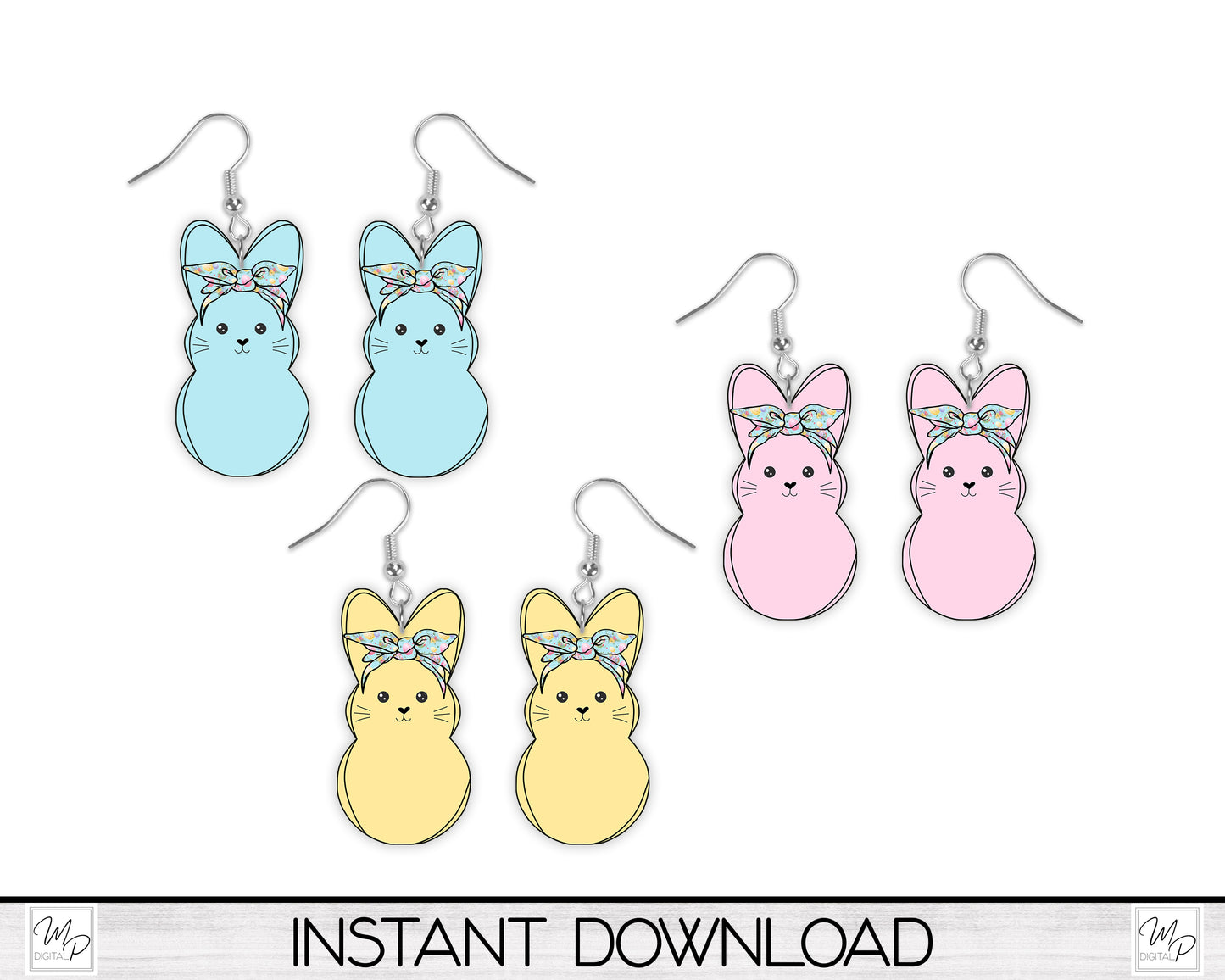 Pastel Easter Bunny Peeps PNG Designs for Sublimation of Earrings, Bundle, Digital Download
