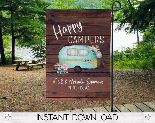 Camping Campsite Flag PNG for Sublimation Design, Digital Download, Happy Campers