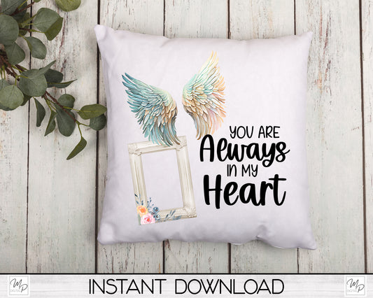 Angel Wings Square Memorial Pillow Cover PNG Sublimation Design, Digital Download