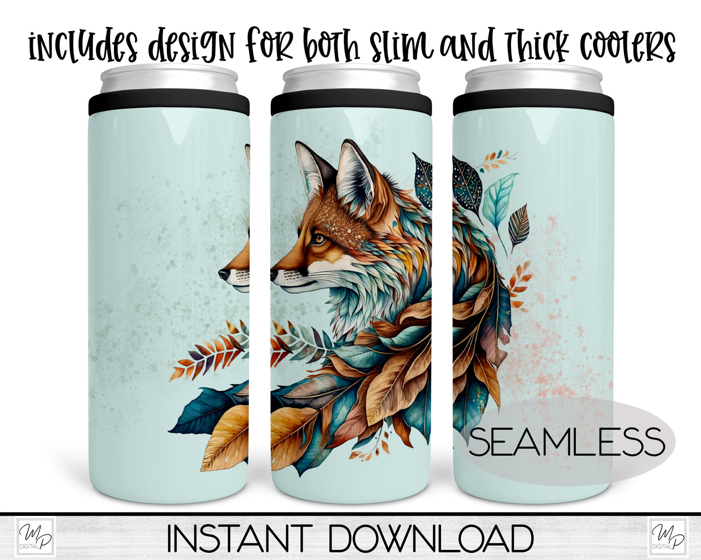 Fox Can Cooler Sublimation Design for Sublimation of Slim & Thick Duozie and Other Metal Coolers