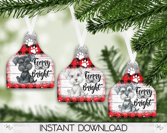 Six Breed Colors MINATURE SCHNAUZER Cow Tag Christmas Tree Ornament PNG for Sublimation, Ornament Design, Dog Ornament, Digital Download