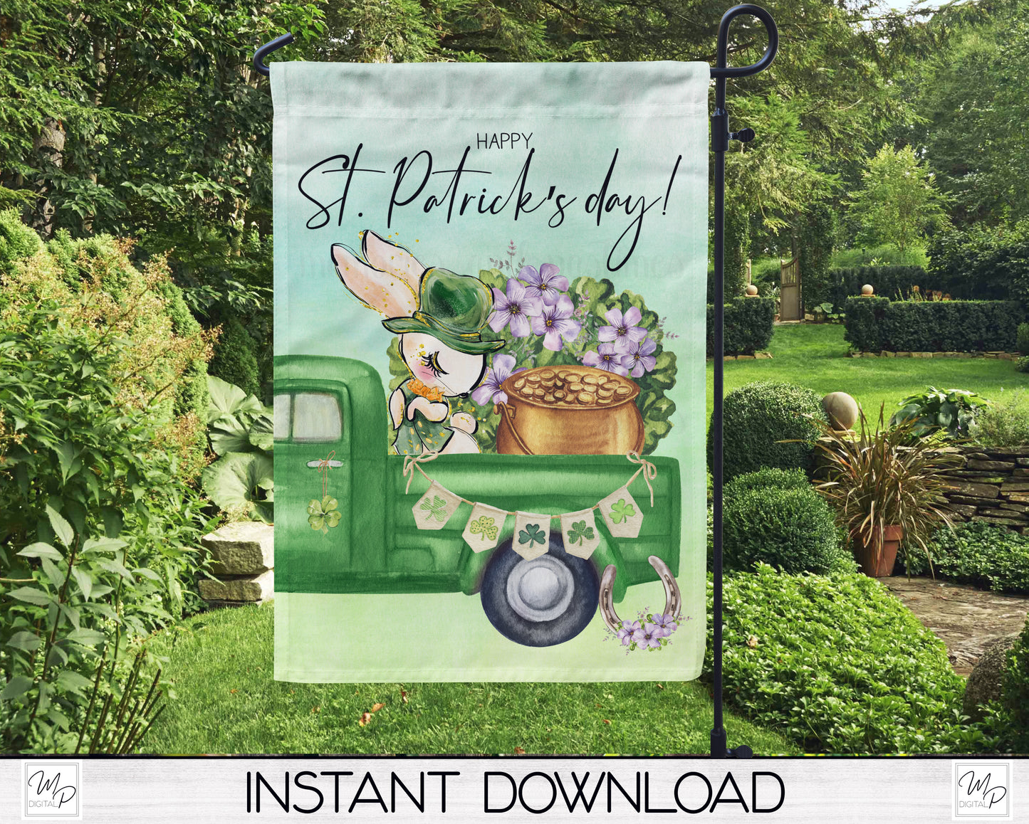 Happy St. Patrick's Day Garden Flag for Sublimation Design, Yard / Patio Flag, Digital Download