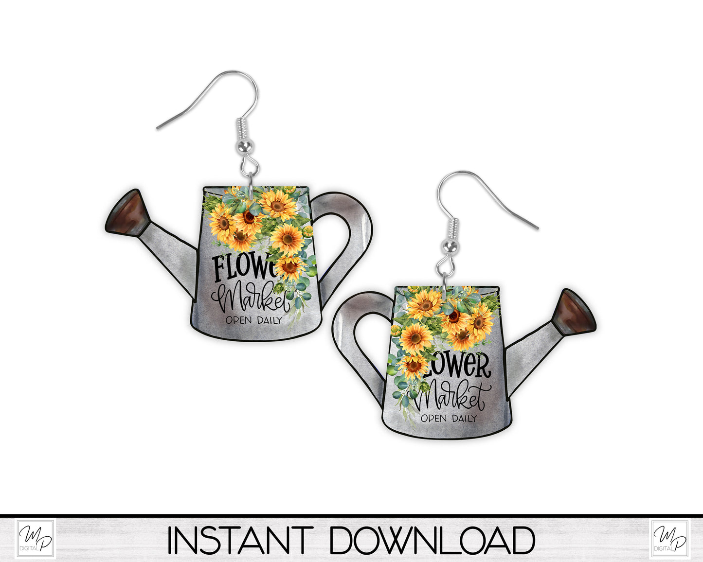 Sunflower Watering Can PNG Design for Sublimation, Earrings, Signs, Digital Download