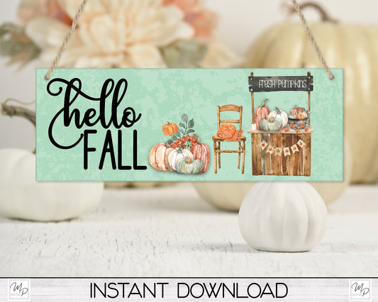 Fall Rectangle Door Sign PNG Design for Sublimation, Hello Fall