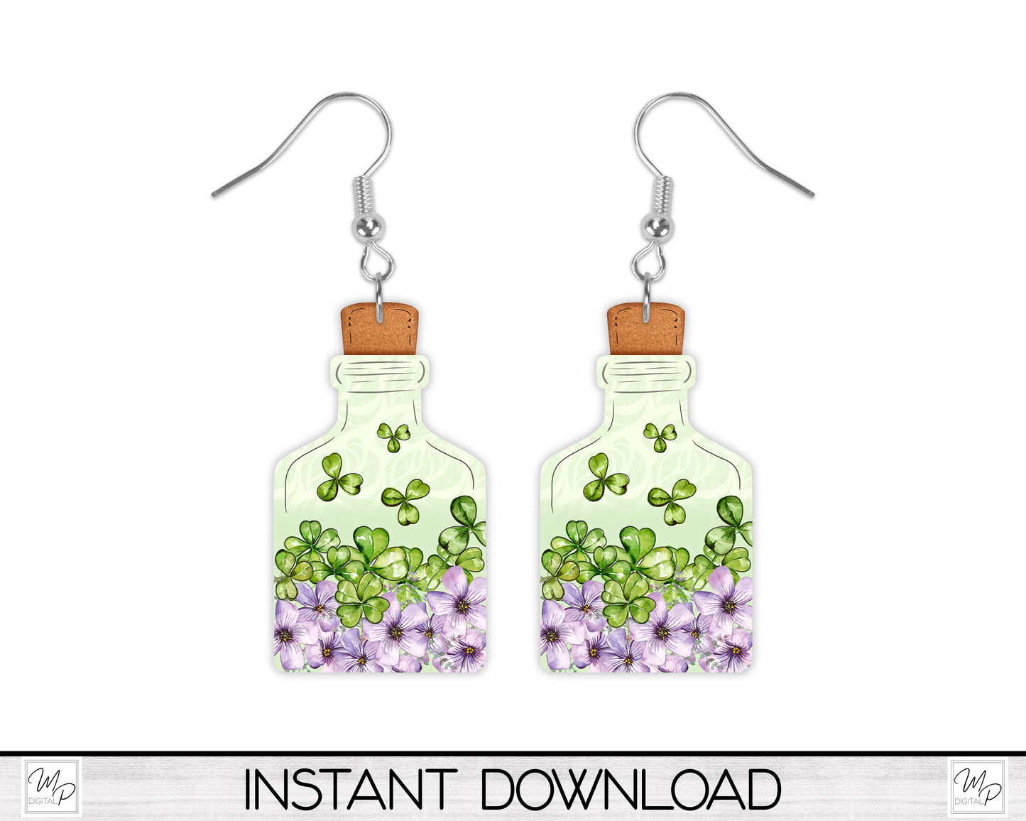 St. Patrick's Day Potion Bottle Earrings Sublimation PNG Design, Tiered Tray Digital Download for Sublimation