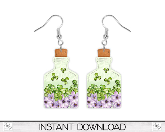 St. Patrick's Day Potion Bottle Earrings Sublimation PNG Design, Tiered Tray Digital Download for Sublimation