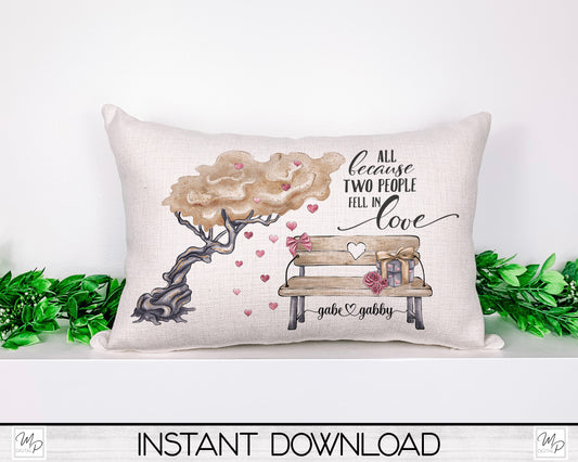 Valentine's Day Couple Lumbar Pillow Cover PNG Sublimation Design, Digital Download