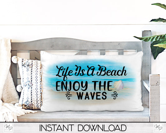 Beach Lumbar Pillow Cover PNG Sublimation Design, Digital Download