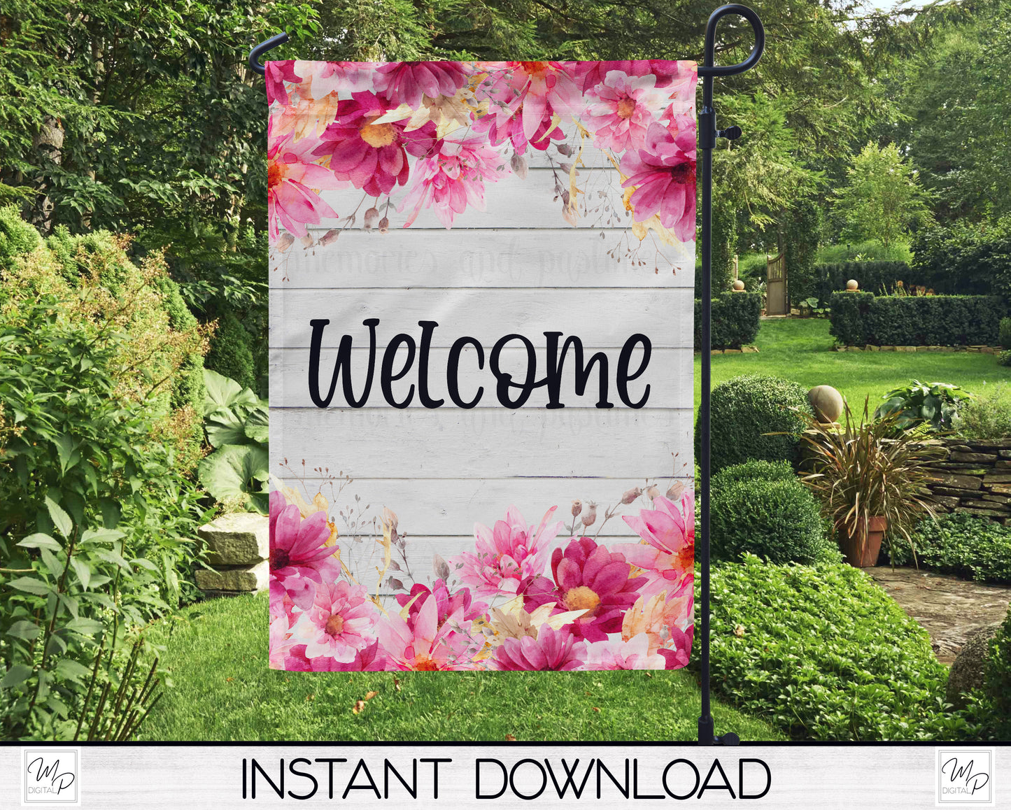 Floral Garden Flag PNG for Sublimation Design, Digital Download, Welcome