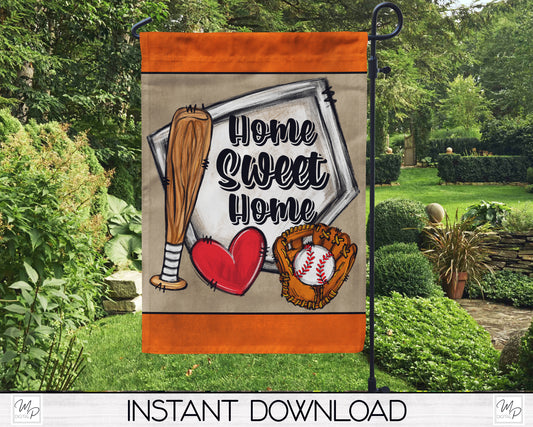 Orange Baseball Garden Flag Design for Sublimation, Yard / Patio Flag, Digital Download