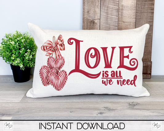 Valentine's Day Lumbar Pillow Cover PNG Sublimation Design, Digital Download