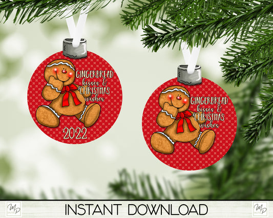 Gingerbread Christmas Ornament PNG for Sublimation, Bobber Tree Ornament Design, Digital Download