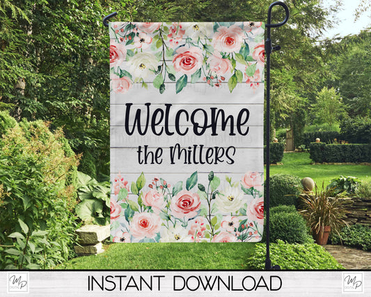 Rose Garden Flag PNG for Sublimation Design, Digital Download, Welcome
