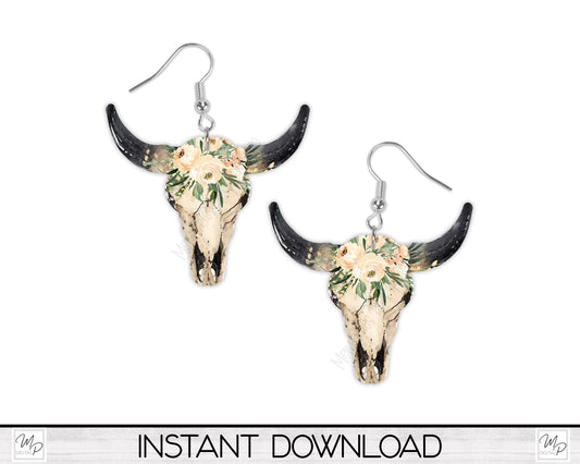 Cow Skull PNG Design for Sublimation of Earrings, Signs, Digital Download