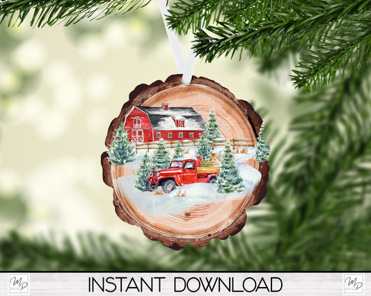 Christmas Ornament PNG for Sublimation, Wood Slice Tree Ornament Design, Digital Download