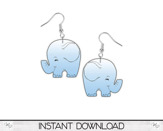 Blue Elephant Earring / Tiered Tray / Sign PNG Design for Sublimation, Digital Download