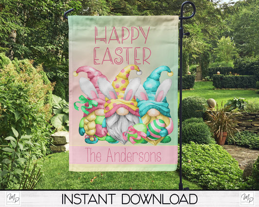Happy Easter Gnomes Garden Flag PNG for Sublimation Design, Digital Download